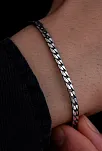 Erkek Gümüş Bileklik - 925 Ayar 4 mm Oksitli Ezme Gurmet Zincir Gümüş Bileklik