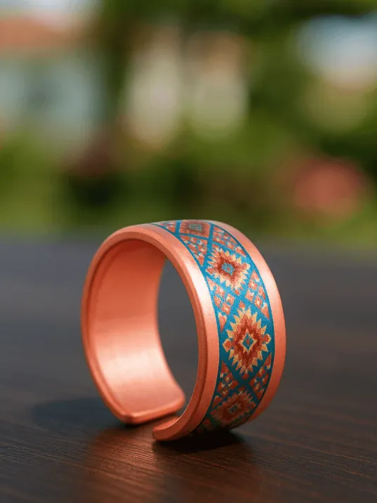 Kadın Bakır Bileklik Yüzük Set - Rainbow Model Özel Baskı Metal Kutu Ve Kuvars Taşı