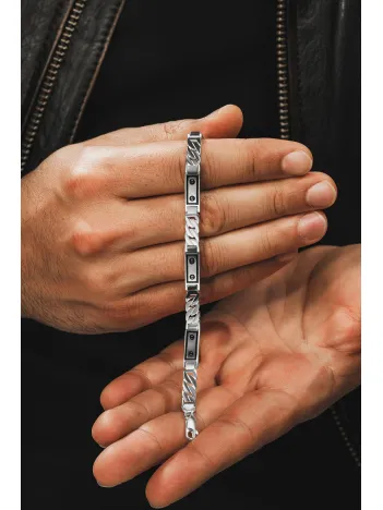 Erkek Gümüş Bileklik - Vidalı Tasarım Parlak Gurmet Model 925 Ayar Erkek Bileklik