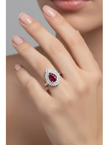 Çise Yakut Taşlı Gümüş Su Yolu Kadın Yüzük