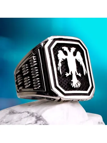 Çift Başlı Kartal Gümüş Erkek Yüzük