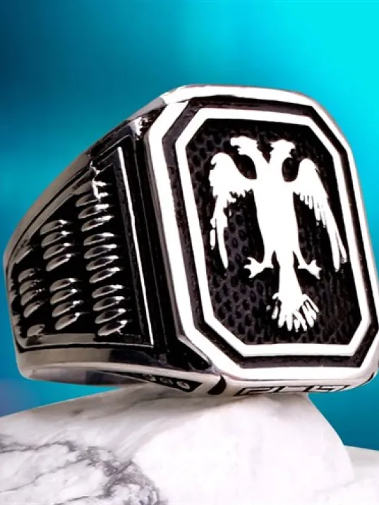 Çift Başlı Kartal Gümüş Erkek Yüzük
