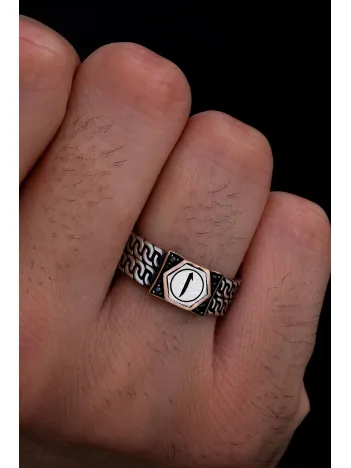 Erkek Gümüş Yüzük - Elif Yazılı İnce Kibar Erkek Yüzüğü