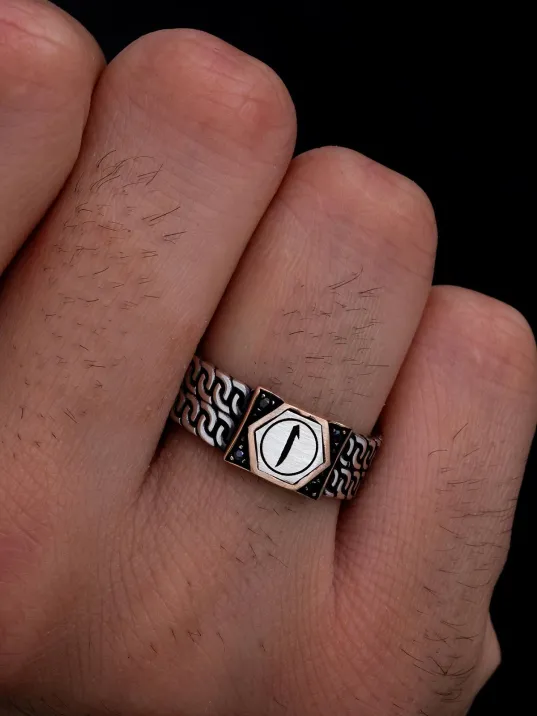 Erkek Gümüş Yüzük - Elif Yazılı İnce Kibar Erkek Yüzüğü