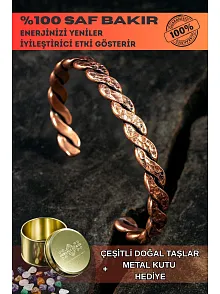 Saf Bakır Bileklik Otantik Model Örgü Metal Kutu Doğal Taşlar Kadın Erkek Kelepçe