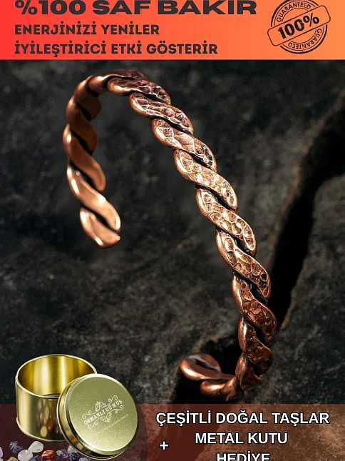 Saf Bakır Bileklik Otantik Model Örgü Metal Kutu Doğal Taşlar Kadın Erkek Kelepçe