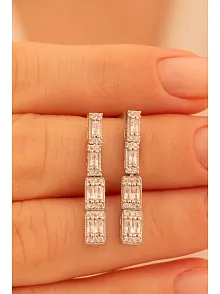Kadın Gümüş Küpe - Dilruba Baget Taşlı Kare Model Kadın Küpe