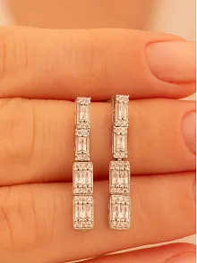 Kadın Gümüş Küpe - Dilruba Baget Taşlı Kare Model Kadın Küpe