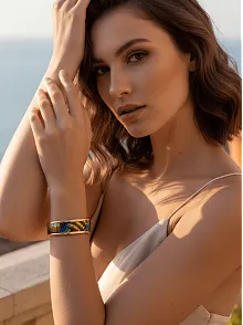 Kadın Bakır Bileklik - Nadia Model Özel Baskı Metal Kutu Ve Doğal Taşlar