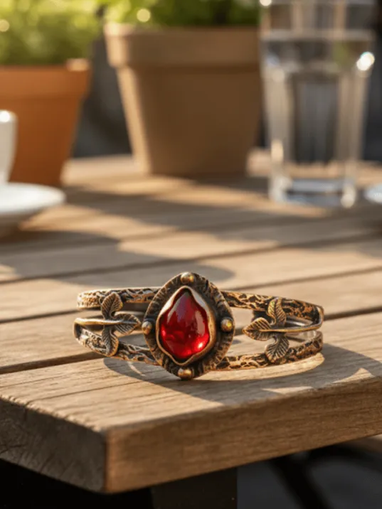 Kadın Bakır Bileklik - Kırmızı Akik Taşlı Damla Model Kadın Bilezik Metal Kutu ve Doğal Taşlar Kadın Bakır Bileklik - Kırmızı Akik Taşlı Damla Model Kadın Bilezik Metal Kutu ve Doğal Taşlar