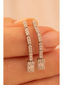 Kadın Gümüş Küpe - Süreyya Baget Taşlı Kare Model Kadın Küpe