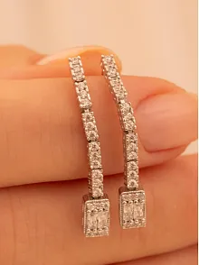 Kadın Gümüş Küpe - Süreyya Baget Taşlı Kare Model Kadın Küpe