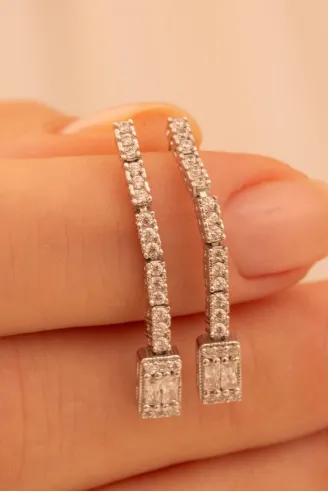 Kadın Gümüş Küpe - Süreyya Baget Taşlı Kare Model Kadın Küpe