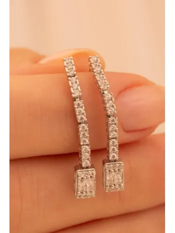 Kadın Gümüş Küpe - Süreyya Baget Taşlı Kare Model Kadın Küpe