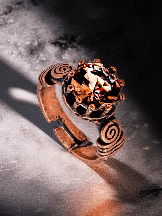 Kadın Bakır Bileklik Yüzük Set - Zultanit Taşı Model 2 Ağaç Kabuğu Model İnce Metal Kutu Kuvars Taşı