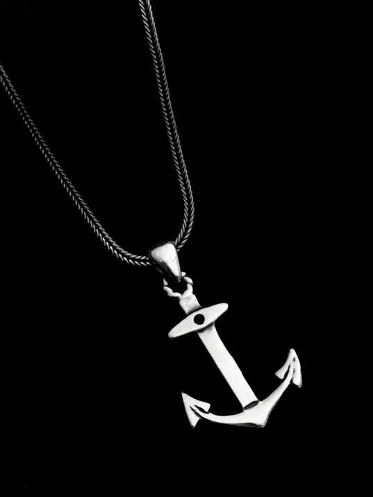 Gemi Çapası Gümüş Erkek Kolye Zincir Orta Boy