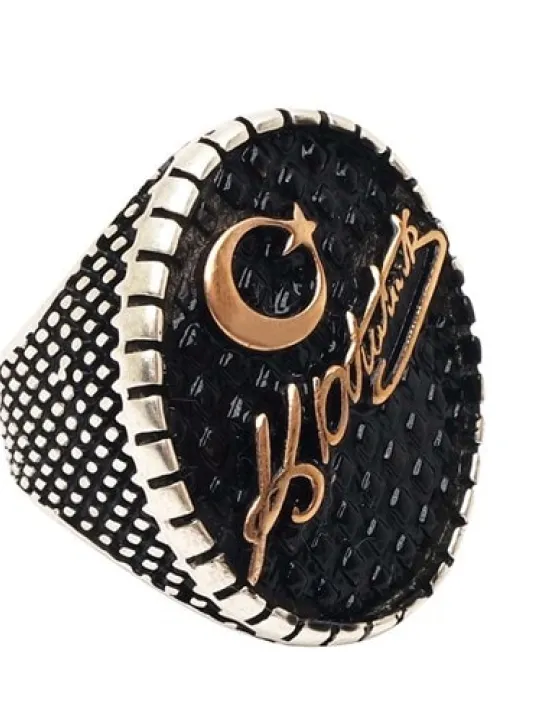 Atatürk İmzalı Yılan Derisi Desenli Erkek Gümüş Yüzük