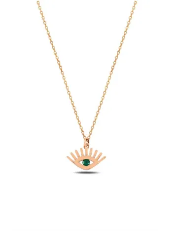 Zümrüt Taşlı Rose Renk Göz Model Kadın Gümüş Kolye GKLGOZMODL1-ROS