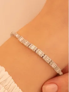 Kadın Gümüş Bileklik - Dilruba Baget Taşlı Kare Model Kadın Bileklik