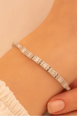 Kadın Gümüş Bileklik - Dilruba Baget Taşlı Kare Model Kadın Bileklik