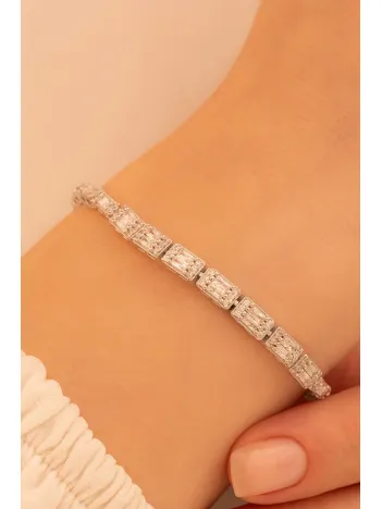 Kadın Gümüş Bileklik - Dilruba Baget Taşlı Kare Model Kadın Bileklik