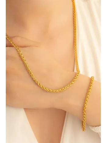 Kadın Çelik Kolye Bileklik Set - Altın Kaplama Spiga Model Çelik Bileklik Kolye