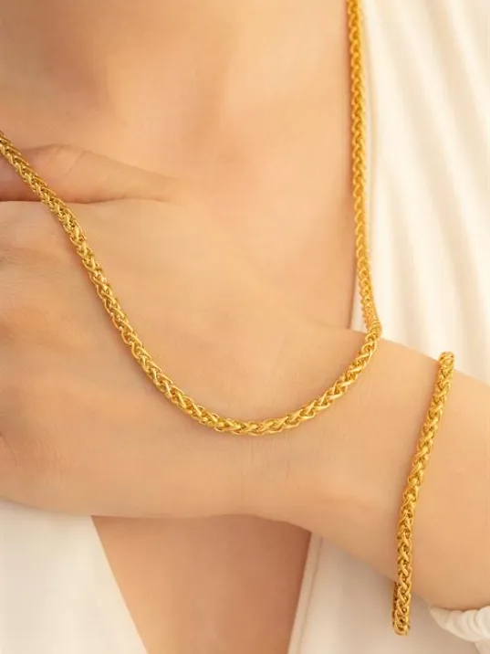Kadın Çelik Kolye Bileklik Set - Altın Kaplama Spiga Model Çelik Bileklik Kolye Kadın Çelik Kolye Bileklik Set - Altın Kaplama Spiga Model Çelik Bileklik Kolye