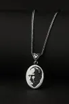 Erkek Gümüş Kolye - Oval Atatürk Motifli Erkek Gümüş
