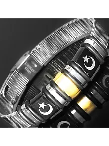 Siyah Çift Ay Yıldız Logo Kemer Modeli Erkek Çelik Bileklik CBLCIFTAYIZ-BYZ