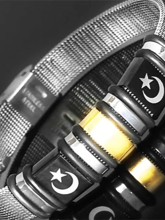 Siyah Çift Ay Yıldız Logo Kemer Modeli Erkek Çelik Bileklik CBLCIFTAYIZ-BYZ