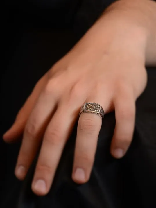 Markazit Oval Dikdörtgen Model Taşlı Erkek Gümüş Yüzük