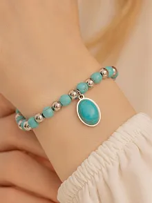 Kadın Bileklik-Çelik Lak Kaplamalı Turkuaz Taşlı Kadın Bileklik