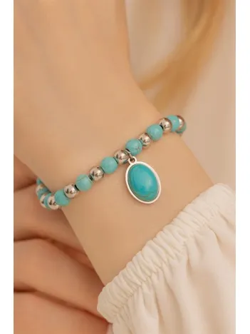 Kadın Bileklik-Çelik Lak Kaplamalı Turkuaz Taşlı Kadın Bileklik