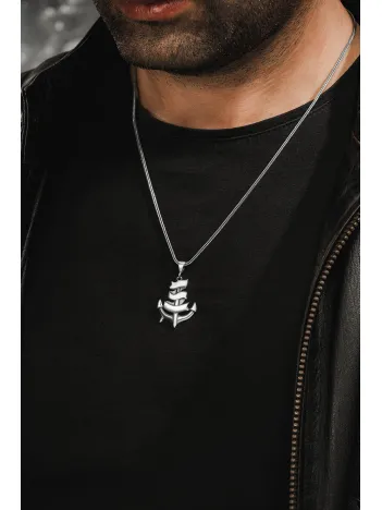 Erkek Gümüş Kolye - Çapa Figürlü Tilki Kuyruğu Zincir Erkek Kolye