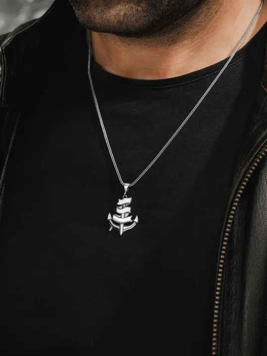 Erkek Gümüş Kolye - Çapa Figürlü Tilki Kuyruğu Zincir Erkek Kolye Erkek Gümüş Kolye - Çapa Figürlü Tilki Kuyruğu Zincir Erkek Kolye