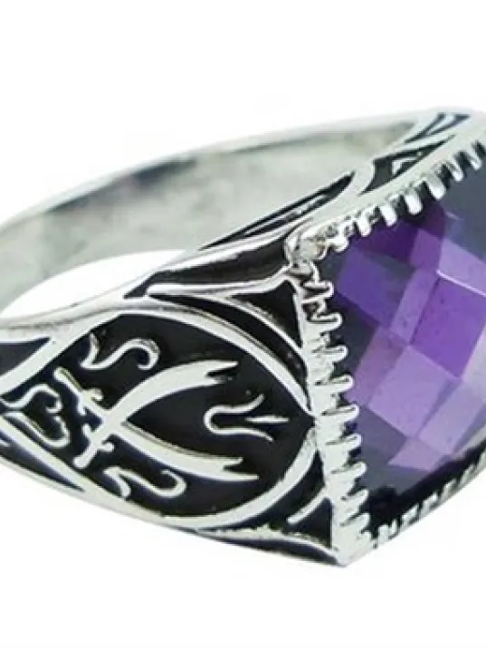 Ametist Taşlı Zülfikarlı Gümüş Erkek Yüzüğü