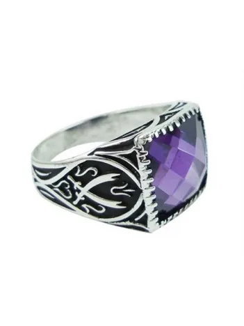 Ametist Taşlı Zülfikarlı Gümüş Erkek Yüzüğü
