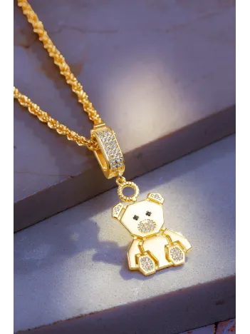 Kadın 18 Ayar Altın Kaplama Ayıcık Figürlü 925 Ayar Gümüş Kolye – Taş Detaylı Zarif Tasarım