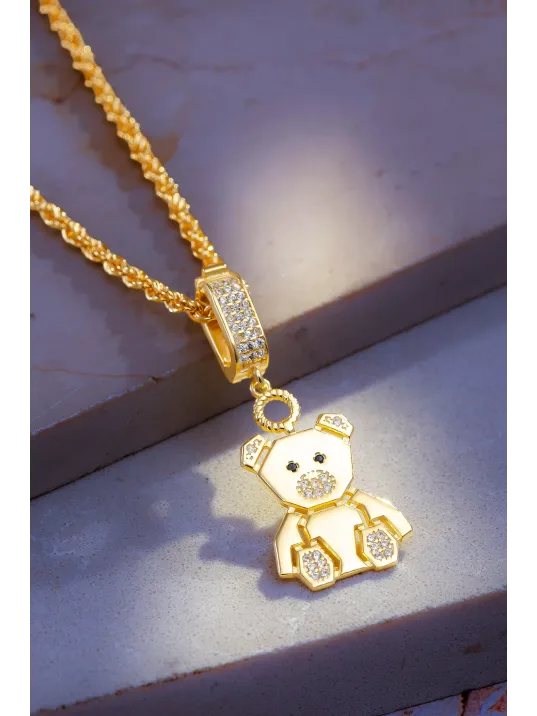 Kadın 18 Ayar Altın Kaplama Ayıcık Figürlü 925 Ayar Gümüş Kolye – Taş Detaylı Zarif Tasarım
