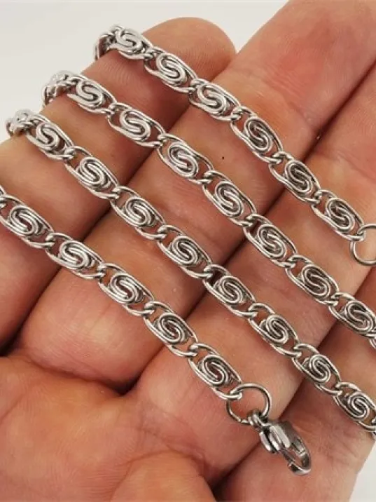 Yeni Sarmal Model Hakiki 316L Paslanmaz Çelik Erkek Kolye Zincir Orta Kalınlıkta