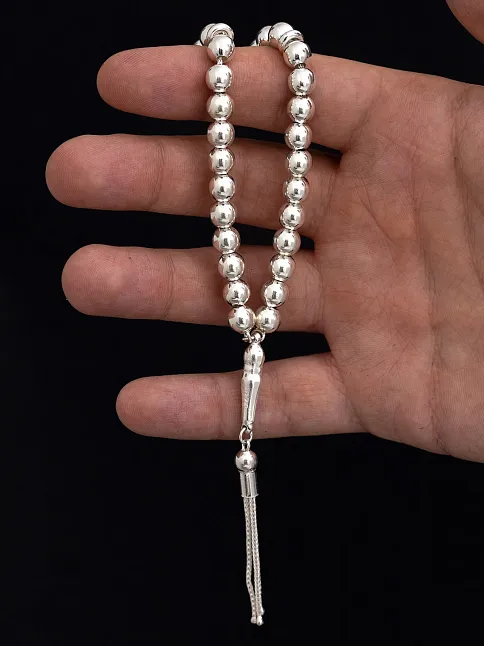 Gümüş Tespih Düz Küre Orta Boy 27gr