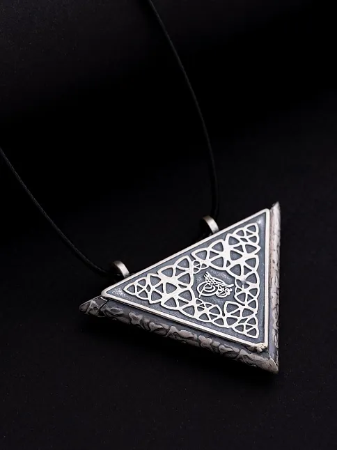 Tuğralı Selçuklu Motifli Erkek Gümüş Cevşen Muska Kolye Haznesi Büyük Boy