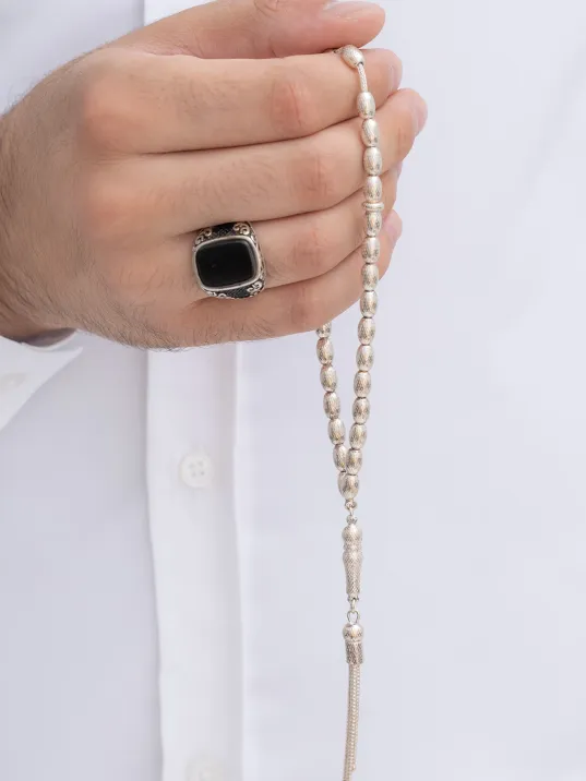 Gümüş Tespih Arpa Kesim Noktalı Orta Boy 20 gr