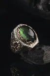 Yeşil Zirkon Taşlı İşlemeli Erkek Gümüş Yüzük GYZZRCNYESL-GMS