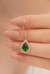 Rose Renk Kanatlı Damla Model Yakut Taşlı  Gümüş Kolye Gkldmlm2del-ros