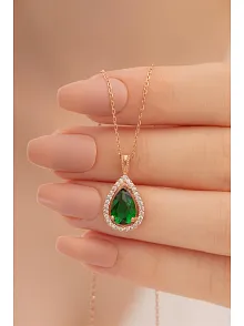 Rose Renk Kanatlı Damla Model Yakut Taşlı  Gümüş Kolye Gkldmlm2del-ros