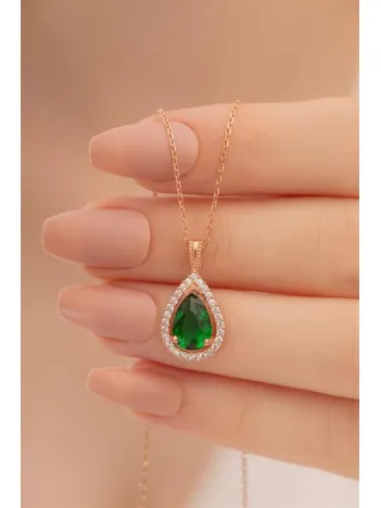 Rose Renk Kanatlı Damla Model Yakut Taşlı  Gümüş Kolye Gkldmlm2del-ros