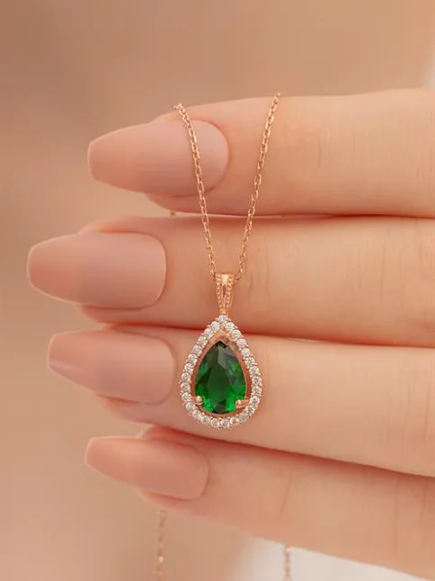 Rose Renk Kanatlı Damla Model Yakut Taşlı  Gümüş Kolye Gkldmlm2del-ros