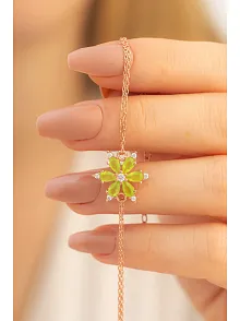 Yeşil Taşlı Çiçek Model Rose Kadın Gümüş Bileklik