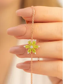 Yeşil Taşlı Çiçek Model Rose Kadın Gümüş Bileklik